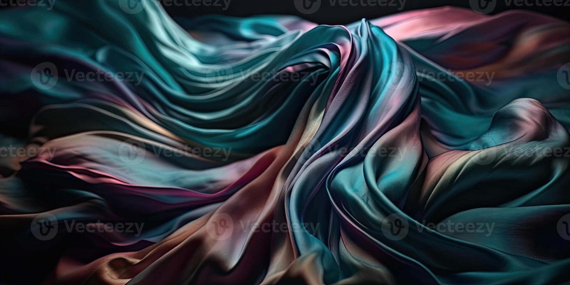 Luxury Silk Fabric Wallpaper with Wrinkles and Folds. Digital Iridescent and Wavy Material Background, Liquid Foil Gradient Image photo