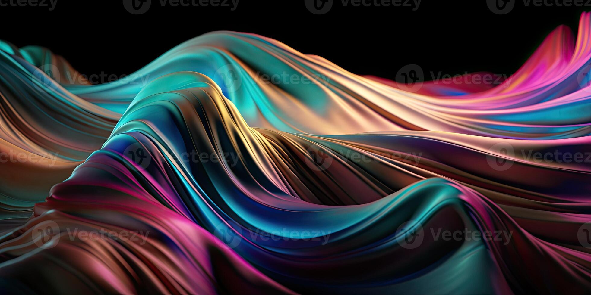Luxury Silk Fabric Wallpaper with Wrinkles and Folds. Digital Iridescent and Wavy Material Background, Liquid Foil Gradient Image photo