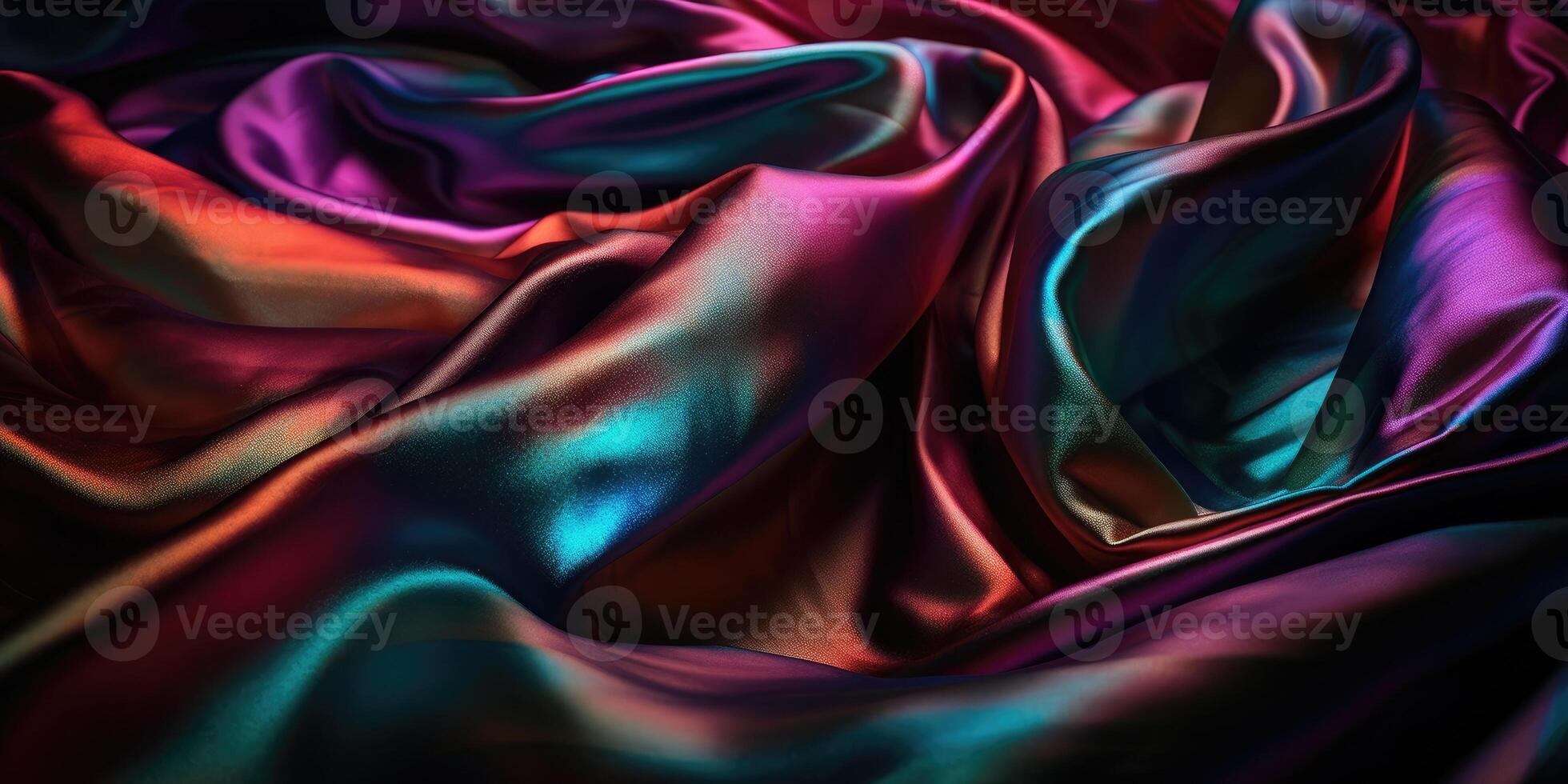Luxury Silk Fabric Wallpaper with Wrinkles and Folds. Digital Iridescent and Wavy Material Background, Liquid Foil Gradient Image photo