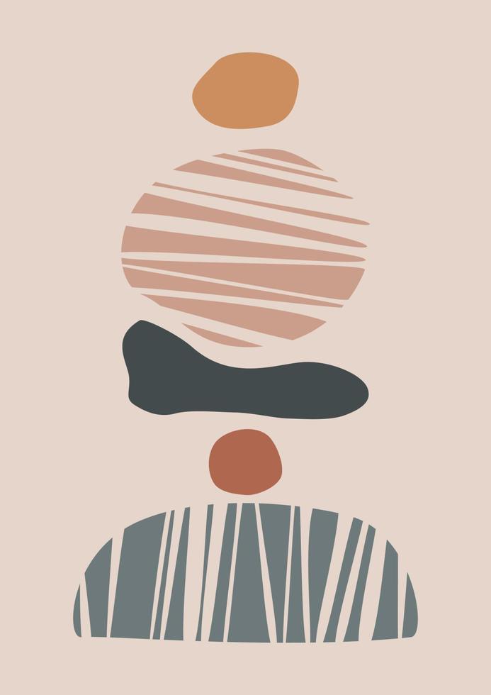 Modern abstract boho poster.  Earth tones organic shapes. Contemporary design for poster, banner,greeting card, flyer, social media post, story. Minimalist mid century style vector Illustration.
