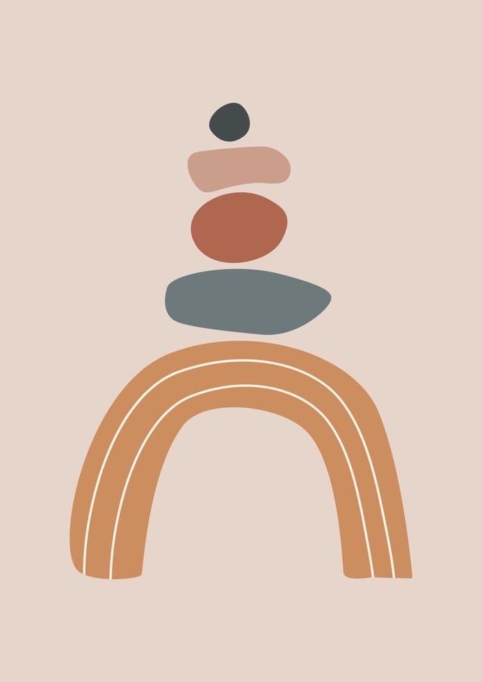 Modern abstract boho poster.  Earth tones organic shapes. Contemporary design for poster, banner,greeting card, flyer, social media post, story. Minimalist mid century style vector Illustration.