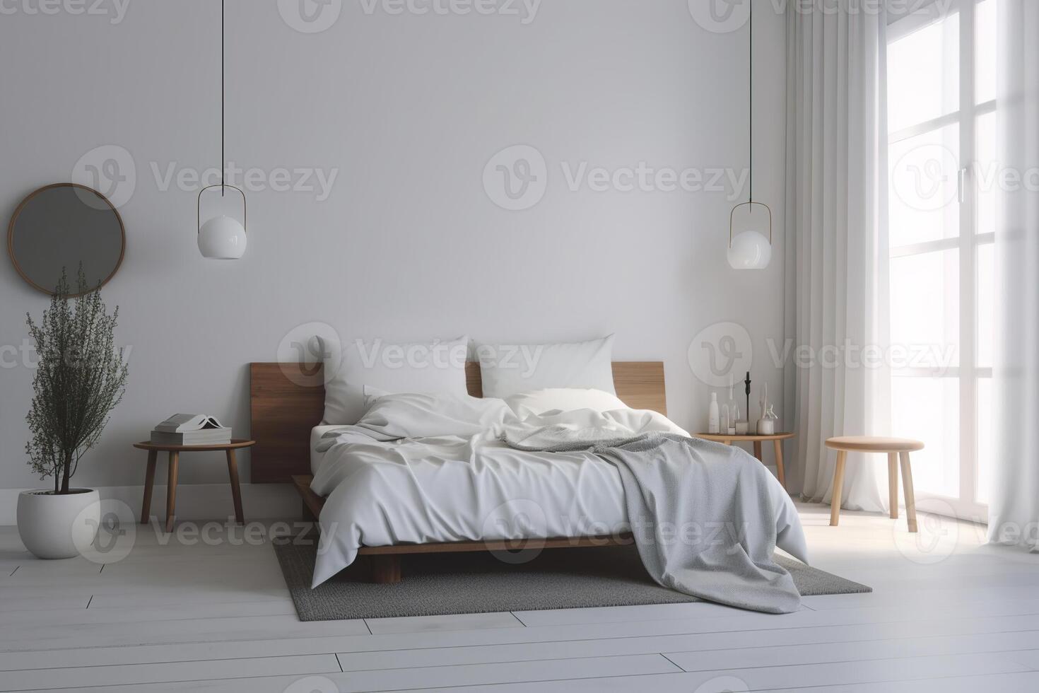 Photo realistic minimalist bedroom interior. .