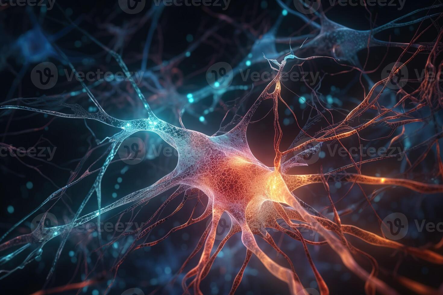 Ultra detailed glowing neuron cells. . photo
