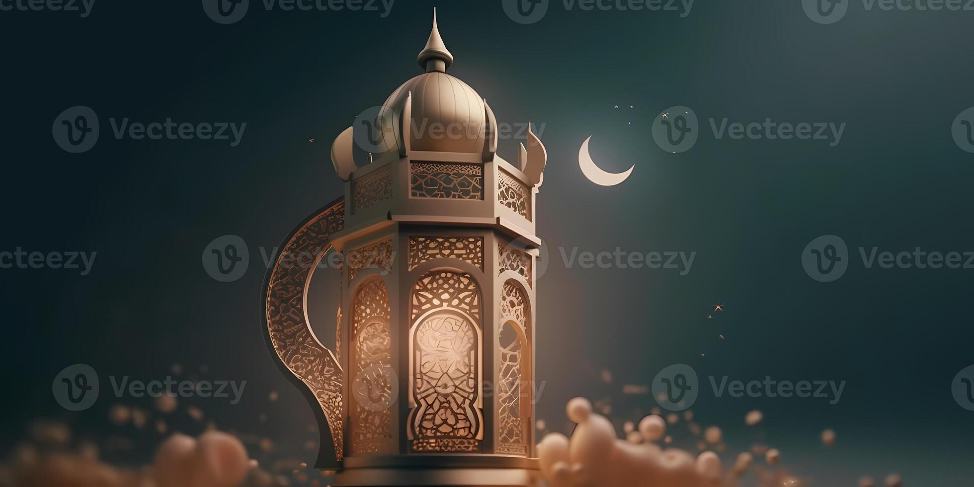 Ramadan kareem Mosque Islamic greetings,beautiful night and Moon design background. photo