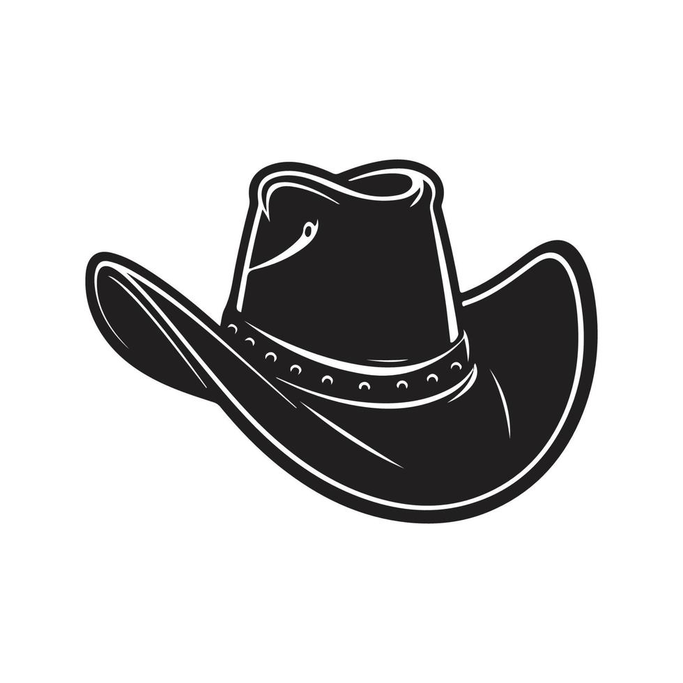 cowboy hat, logo concept black and white color, hand drawn illustration