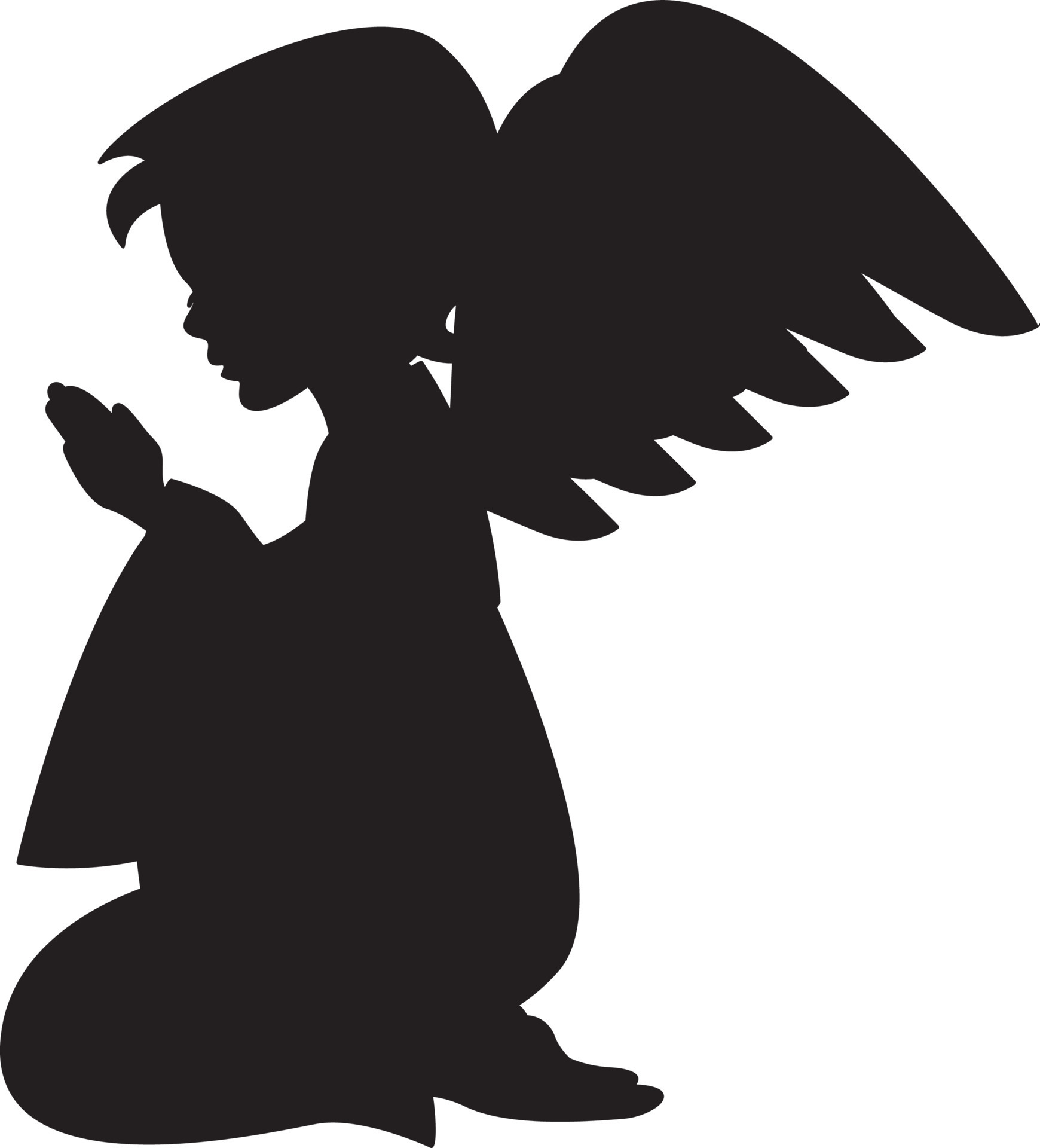 Cartoon Kneeling Angel with Wings in Silhouette 22160554 Vector Art at