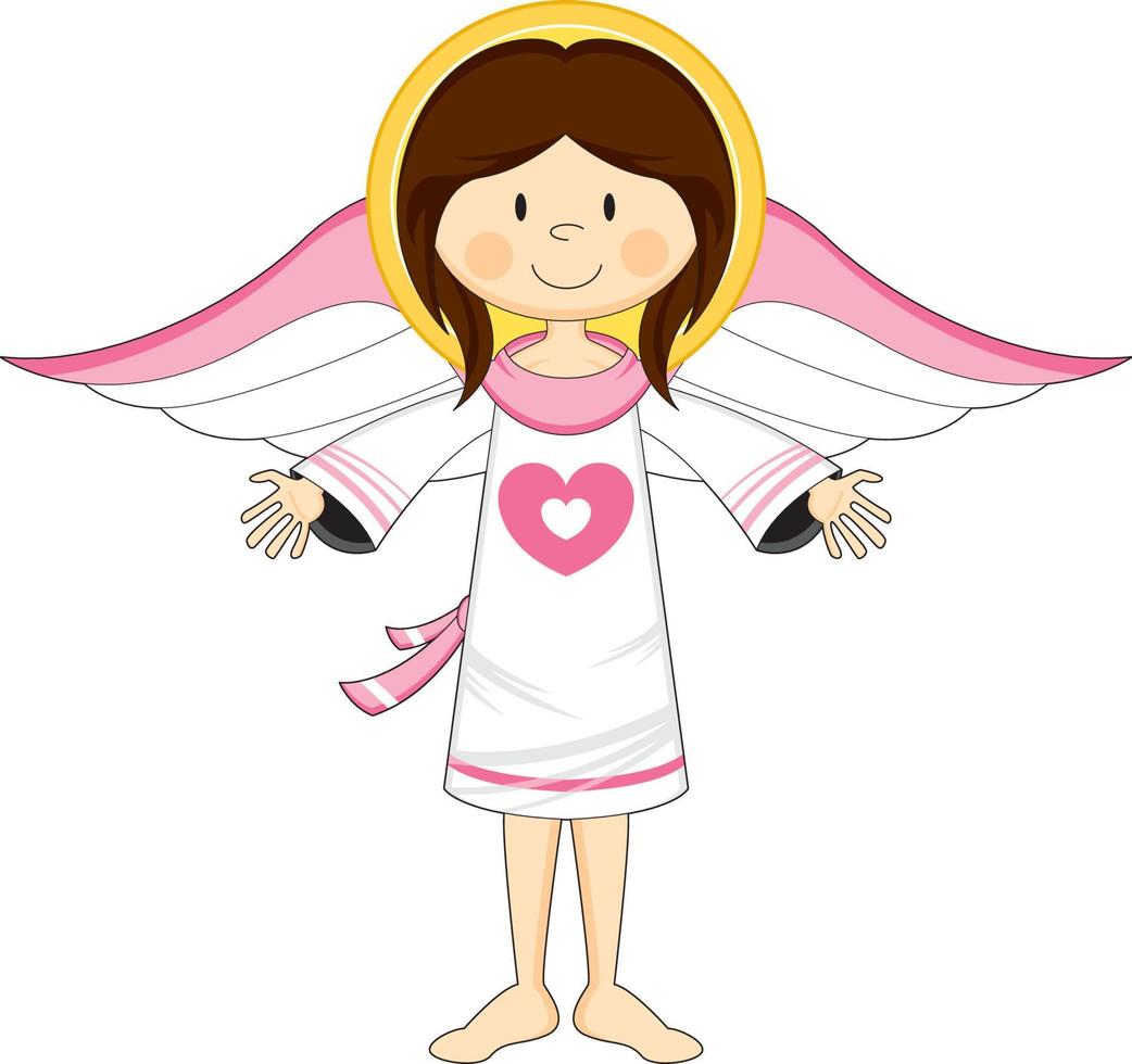 Cute Cartoon Heart Angel with Wings and Halo vector