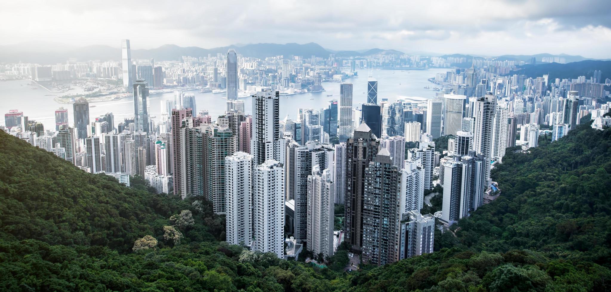 HONG KONG - JUNE 08, 2015-skyline of Hong Kong from Victoria Peak. Hong Kong. JUNE 08, 2015 photo