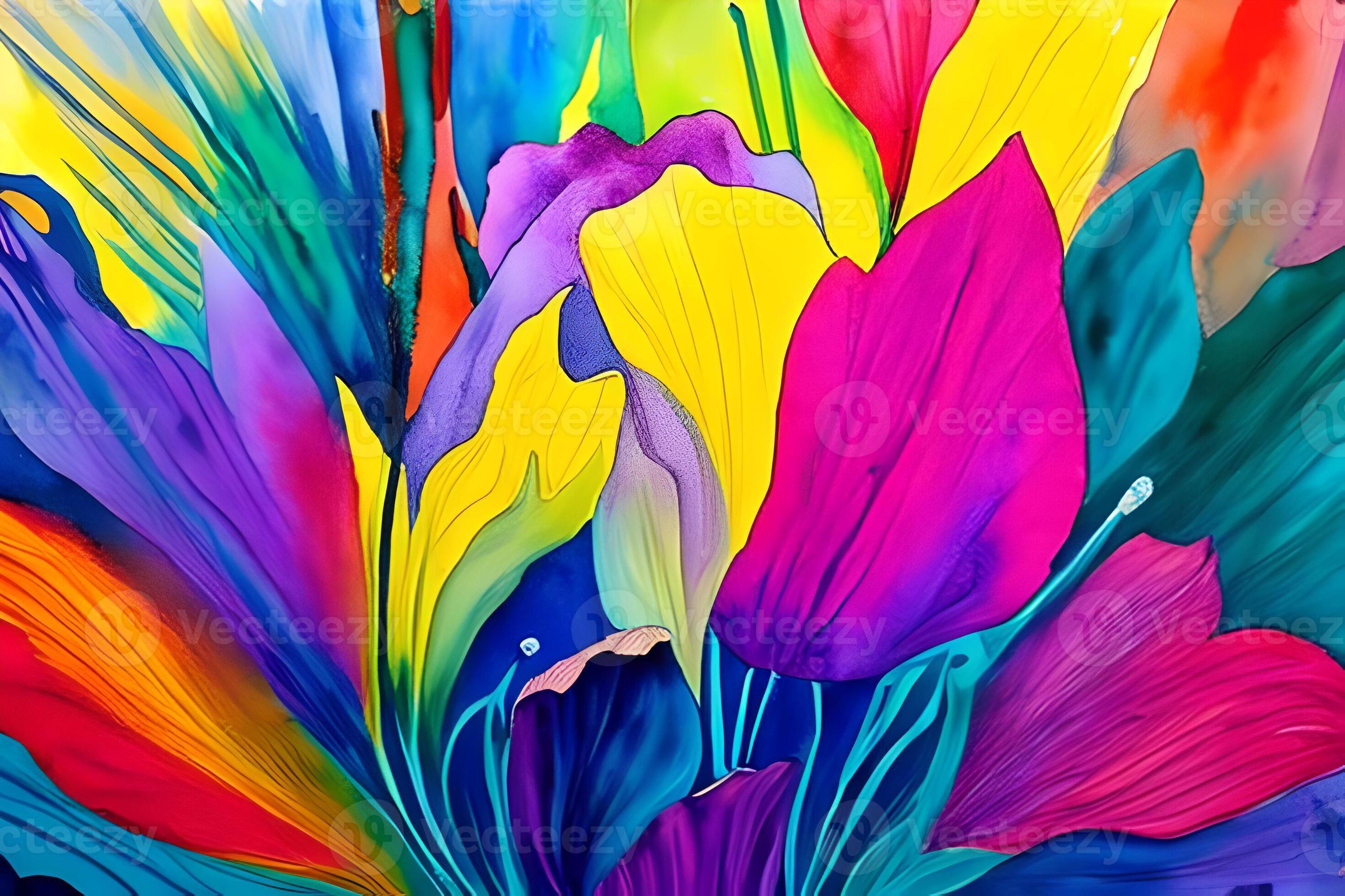 Water color or oil painting fine art illustration of abstract close up colorful nature and