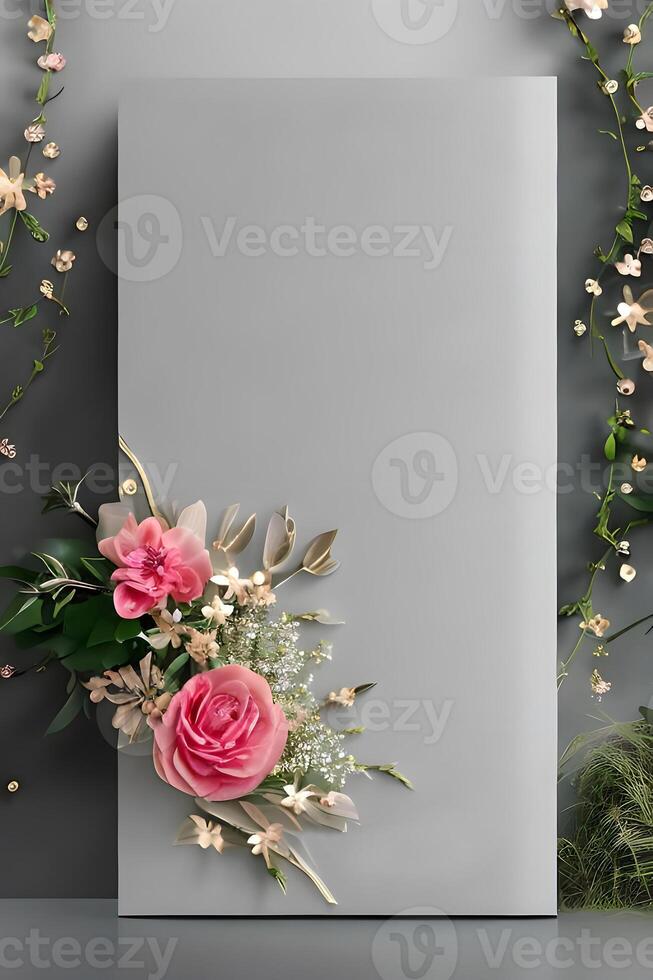 Colorful simple floral decoration, tiny flower illustration, background template, creative arrangement of nature and flowers. Good for banner, wedding card invitation draft, design element, and other. photo