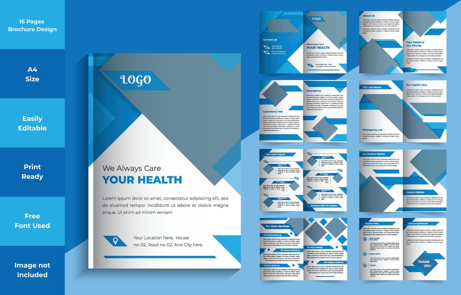 16 pages medical brochure Vector Design Template