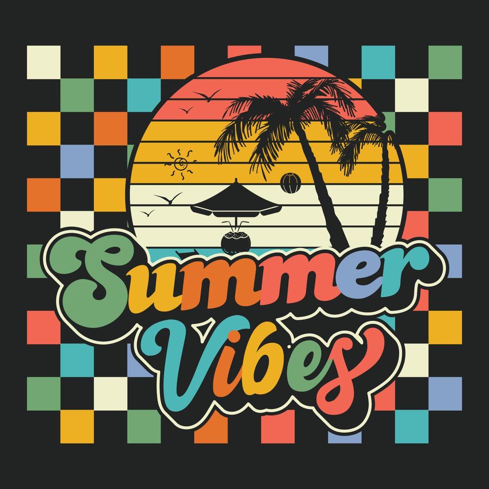 verano retro ondulado vector camiseta diseño