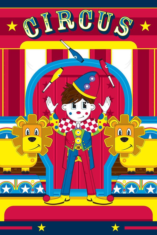 Cute Cartoon Big Top Circus Clown and Lions vector