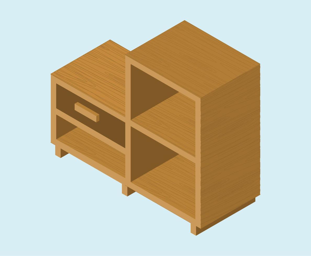 isometric wooden drawer vector. brown chest of drawer isolated, wooden retro TV cabinet drawer, wooden furniture, TV unit vector