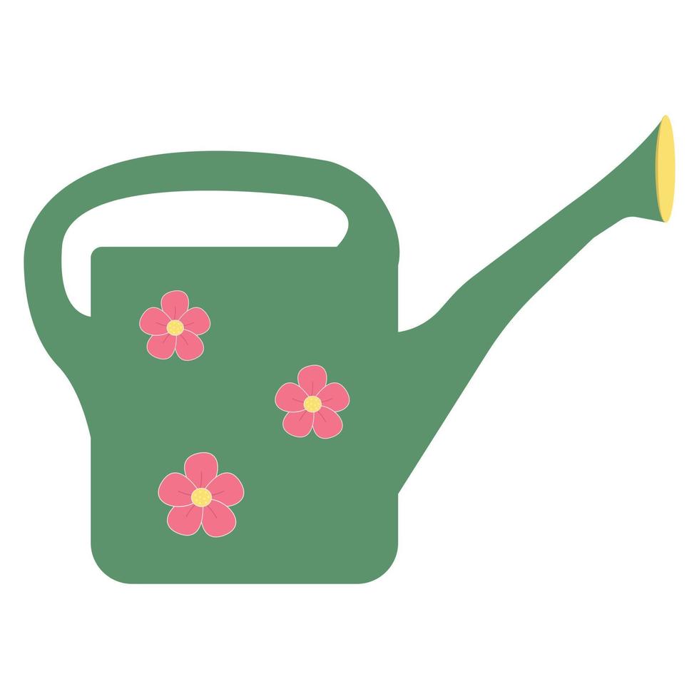 Green metal watering can. Modern gardening tool, agricultural implement. Flat vector illustration.