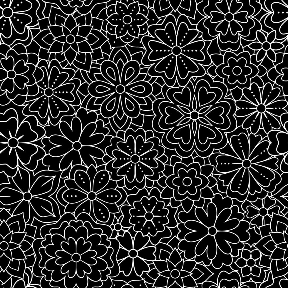 Seamless pattern with outline flowers for coloring vector