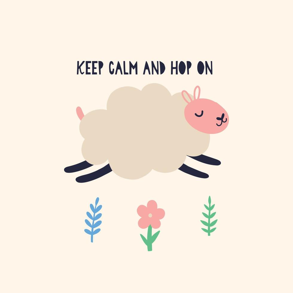 Bouncing sheep over spring flowers vector