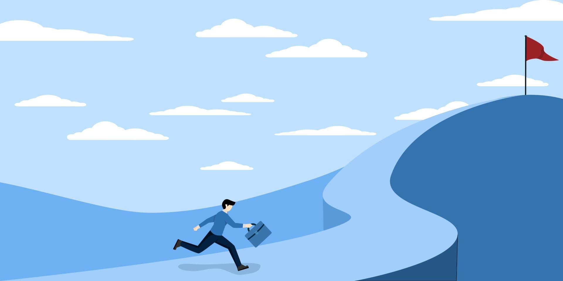 concept of path to achievement or success. business goal road, entrepreneur running to business success. Business vector illustration
