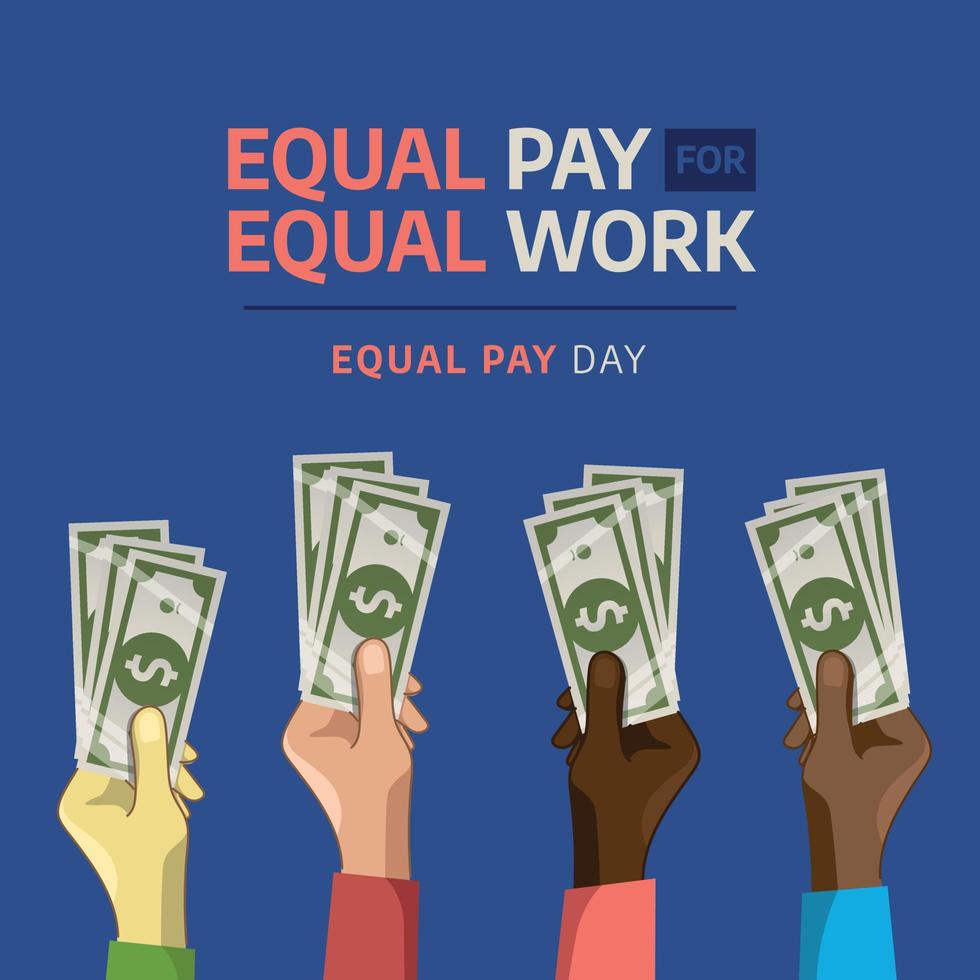 equal pay day vector illustration. equal pay day greeting template with hand and money flat illustration. money and hand vector design.
