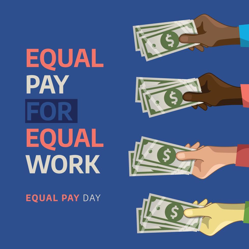 equal pay day vector illustration. equal pay day greeting template with hand and money flat illustration. money and hand vector design.