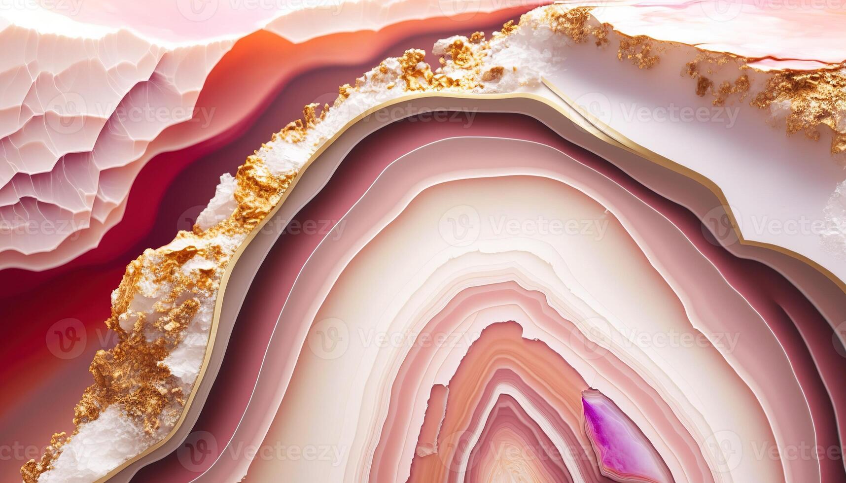 , natural volcanic agate stones close-up light pink magenta and golden texture. Wallpaper background, quartz marble, decorative rock pattern photo