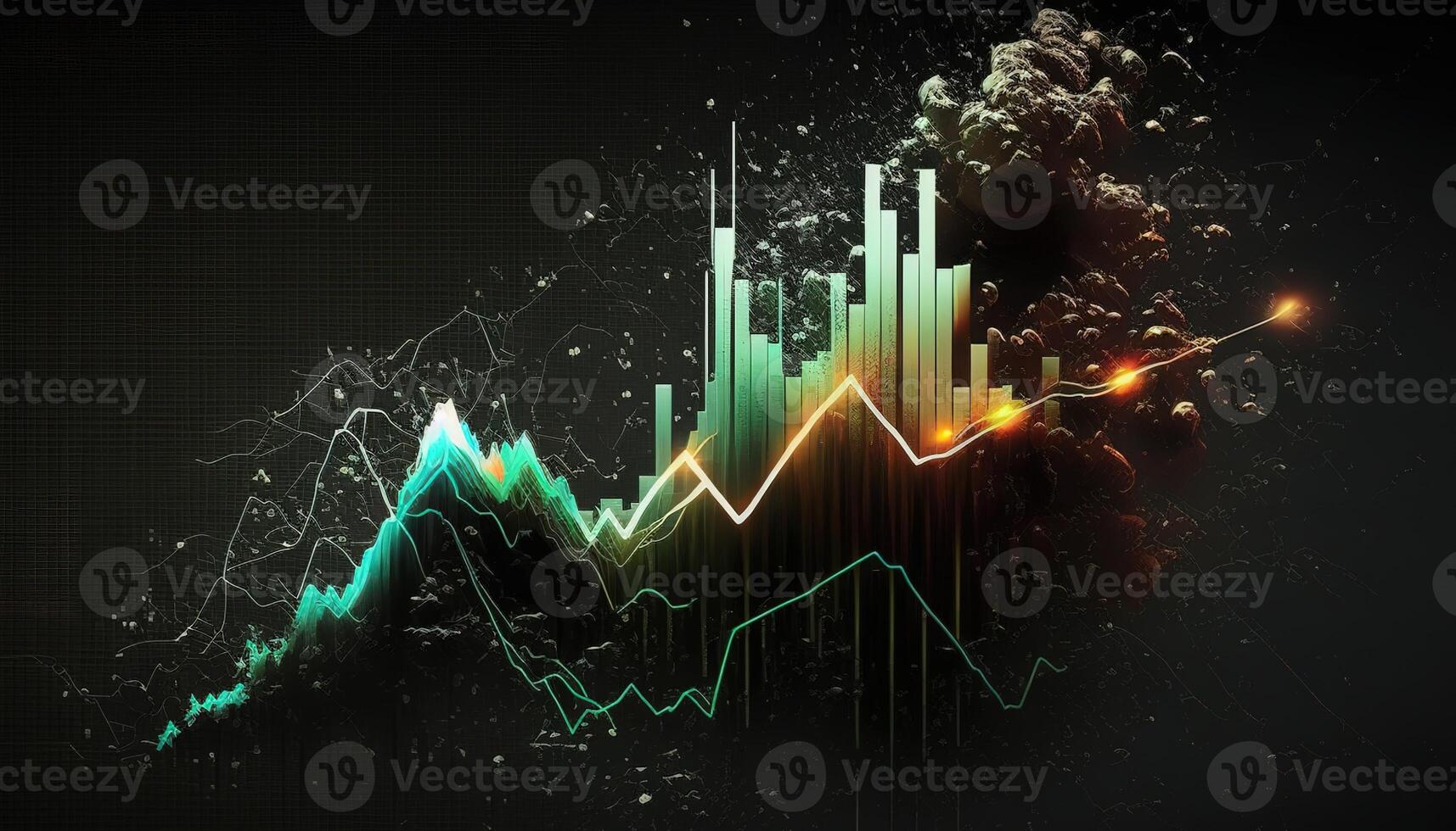 generativo ai, valores mercado gráfico líneas, financiero grafico en tecnología resumen antecedentes representar financiero crisis, financiero fusión de un reactor. tecnología concepto, comercio mercado concepto. foto