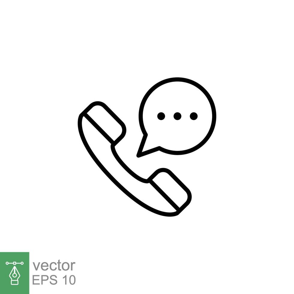 Old phone handset and talk bubble icon. Telephone support, communication concept. Simple outline style. Thin line symbol. Vector illustration isolated on white background. EPS 10.