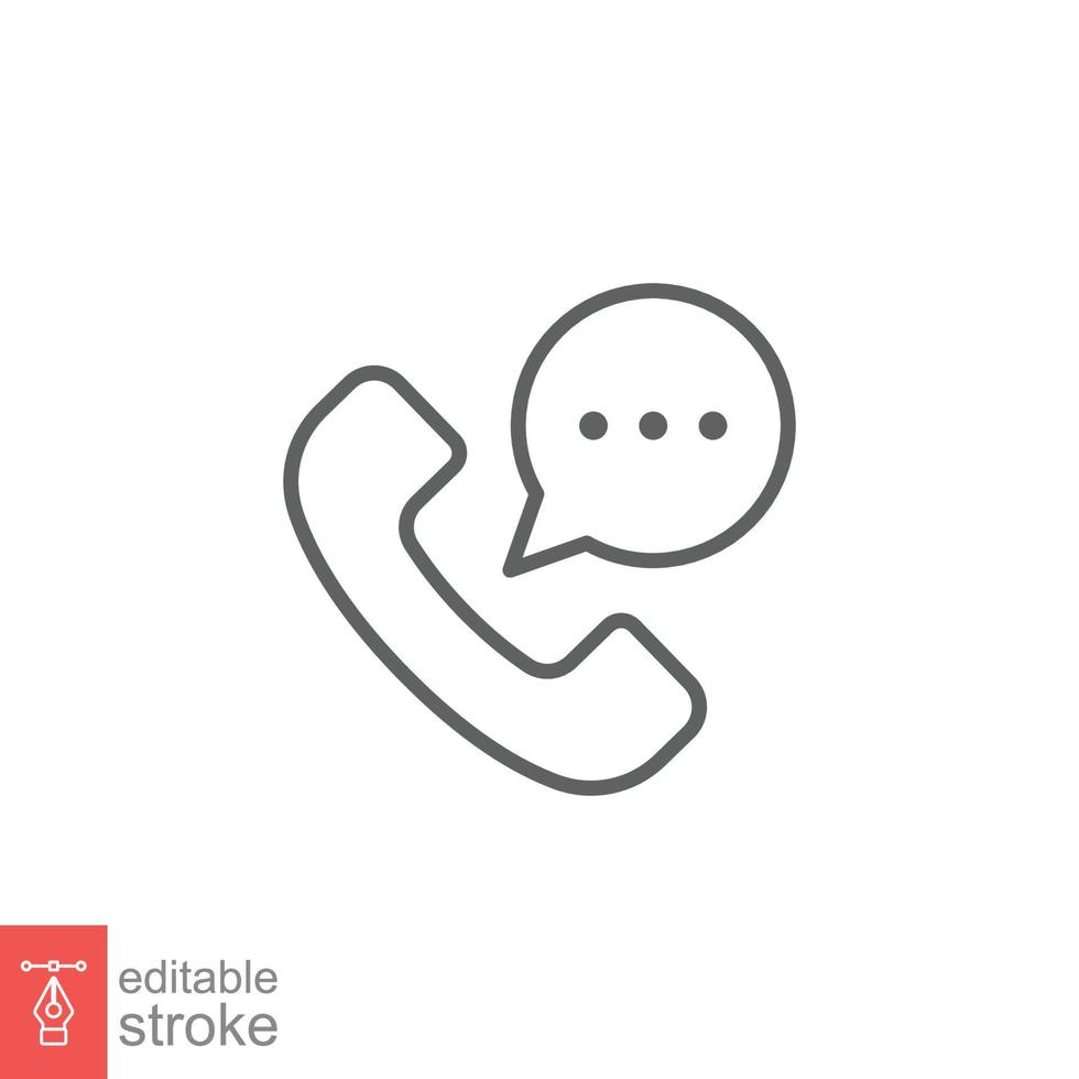 Old phone handset and talk bubble icon. Telephone support, communication concept. Simple outline style. Thin line symbol. Vector illustration isolated on white background. Editable stroke EPS 10.