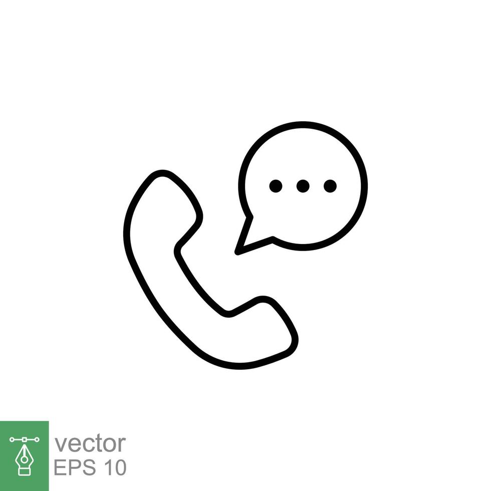 Old phone handset and talk bubble icon. Telephone support, communication concept. Simple outline style. Thin line symbol. Vector illustration isolated on white background. EPS 10.