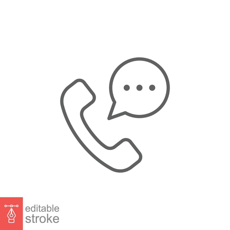 Old phone handset and talk bubble icon. Telephone support, communication concept. Simple outline style. Thin line symbol. Vector illustration isolated on white background. Editable stroke EPS 10.