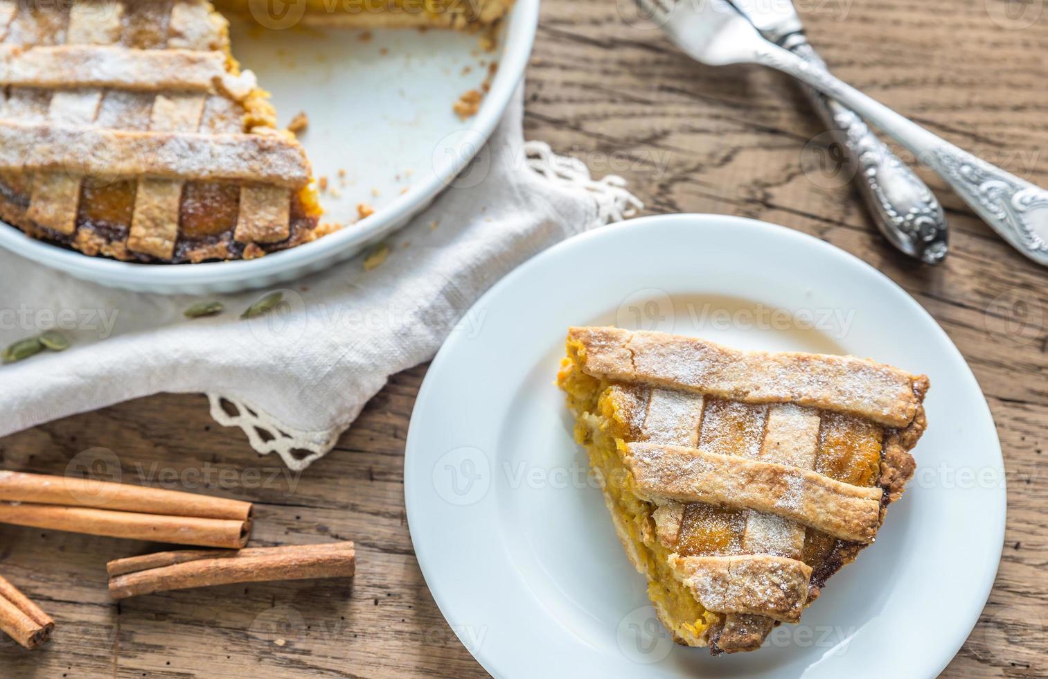 Pumpkin pie on the wooden background photo