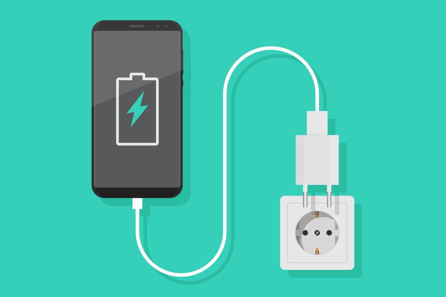 Smartphone charger adapter vector flat, smartphone, electric socket, adapter, charging battery notification, flat design vector illustration