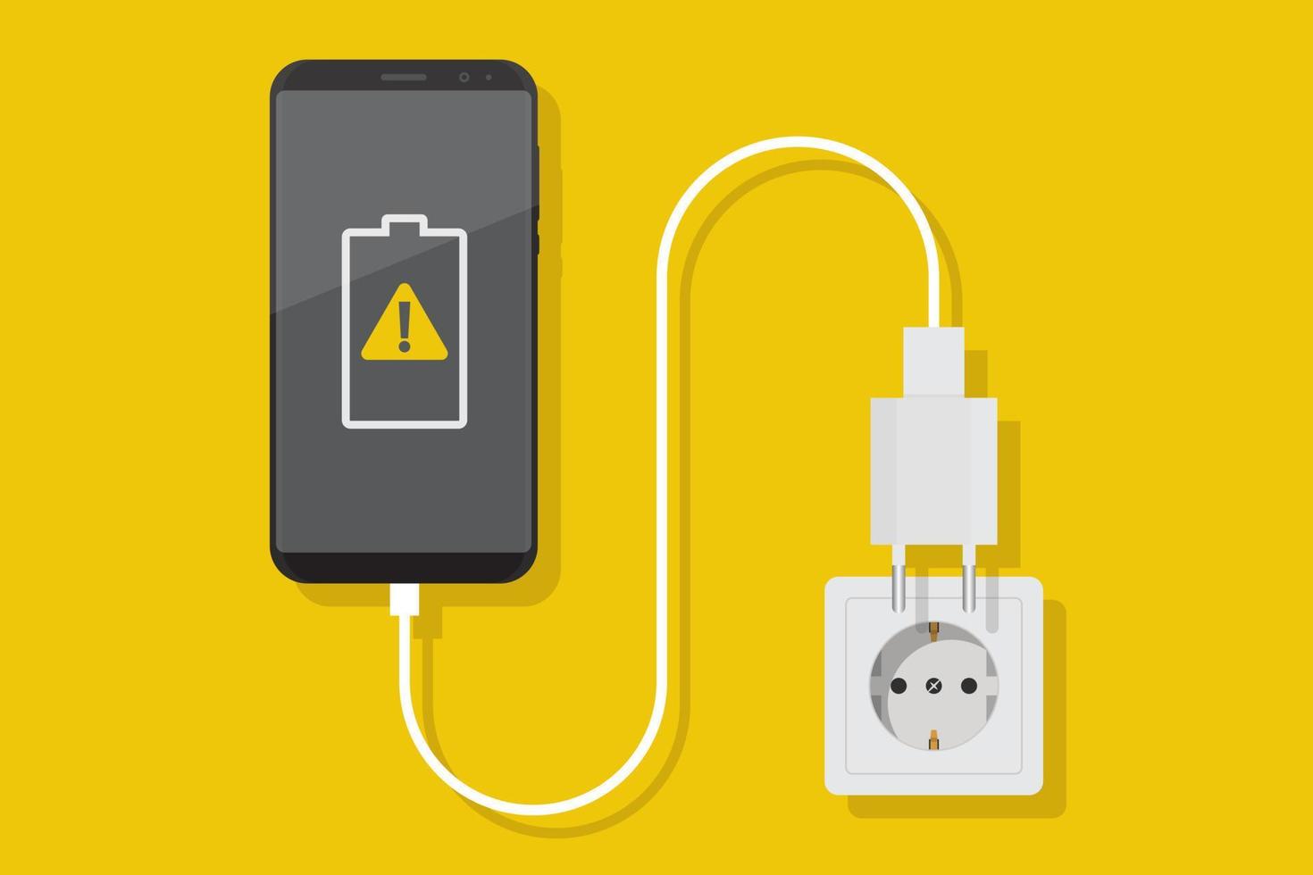 Smartphone charger adapter vector flat, smartphone, electric socket, adapter, damaged battery notification, flat design vector illustration