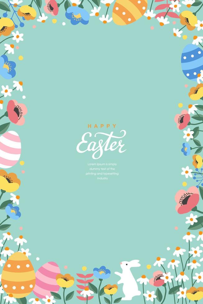 Happy easter decoration background. Easter elements decoration frame for event, invitation, background and banner design. Vector illustration.