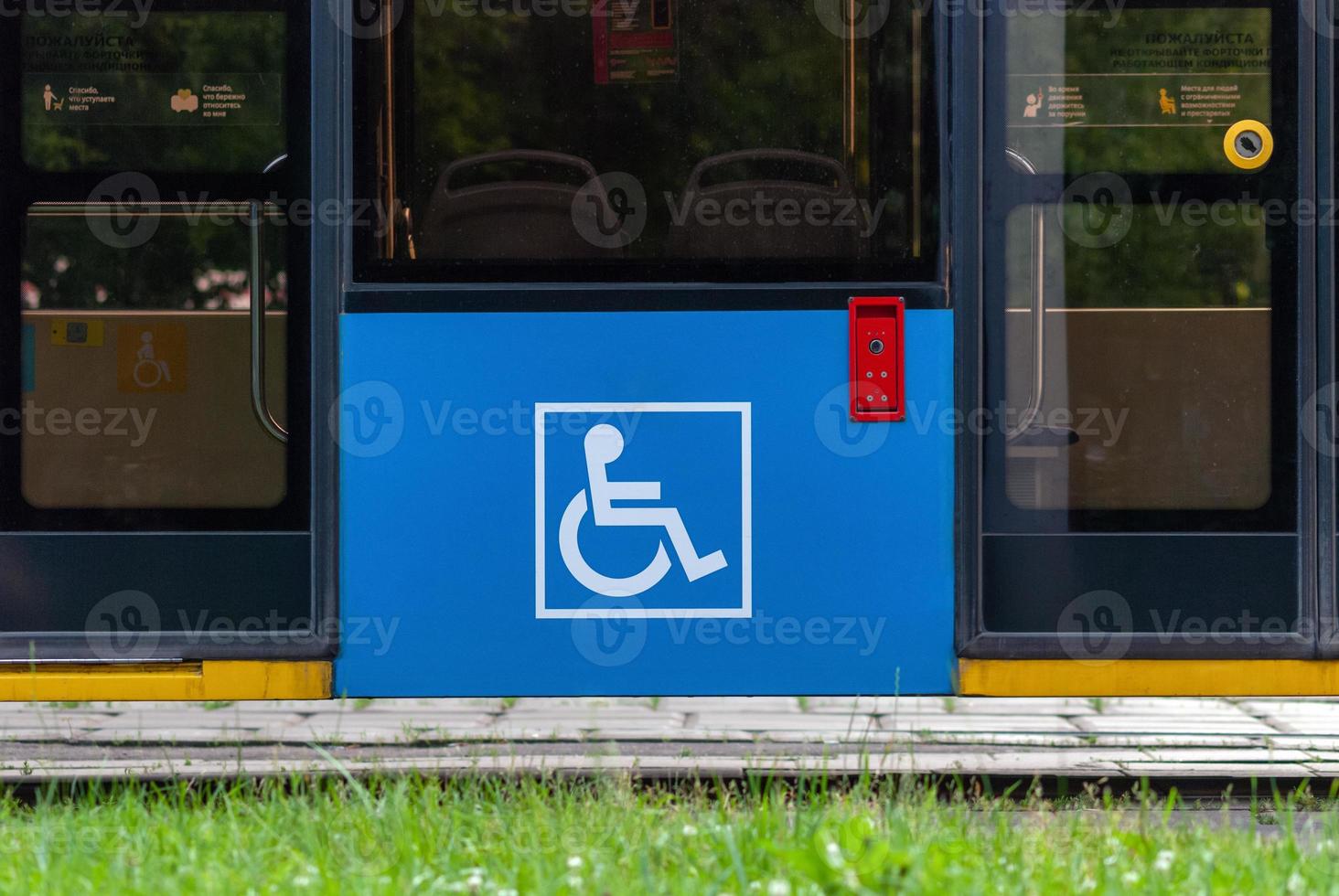 Disabled sign on cable car, modern city transport accessibility photo