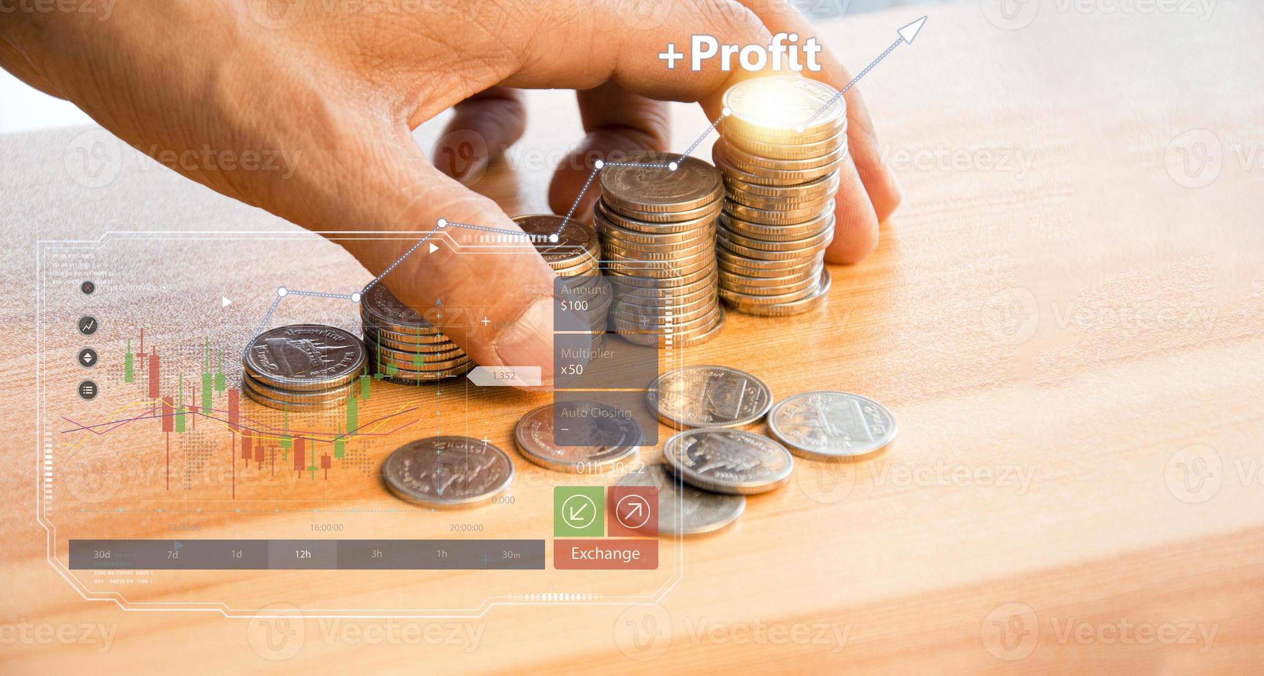 Coins are stacked in layers. from small to large money growth concept, business profit photo