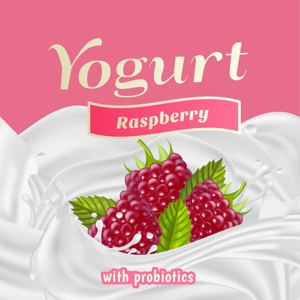 frambuesa yogur con probióticos chapoteo etiqueta Insignia modelo. vector