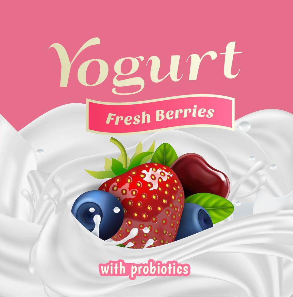 Fresh Berries with Probiotics Splash Label Badge Template. Vector