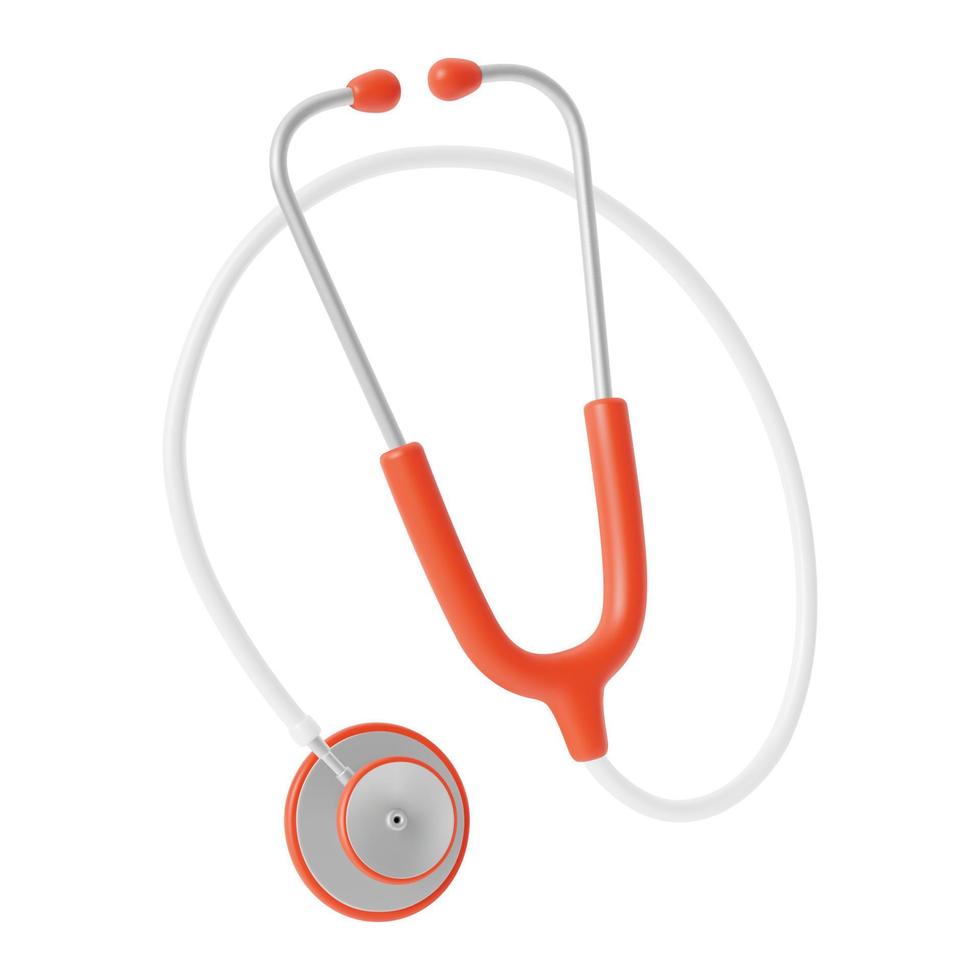 3d Red Stethoscope Plasticine Cartoon Style. Vector