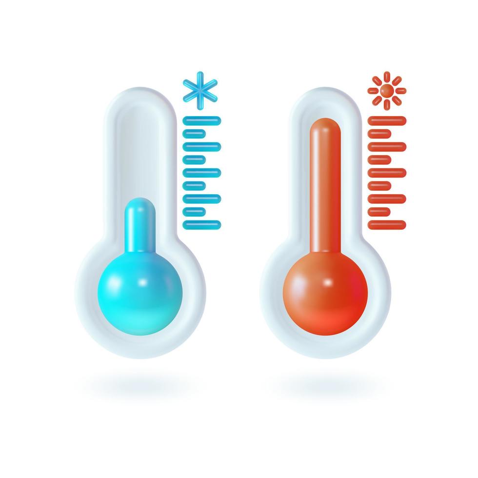 3d meteorología termómetros conjunto arcilla de moldear dibujos animados estilo. vector