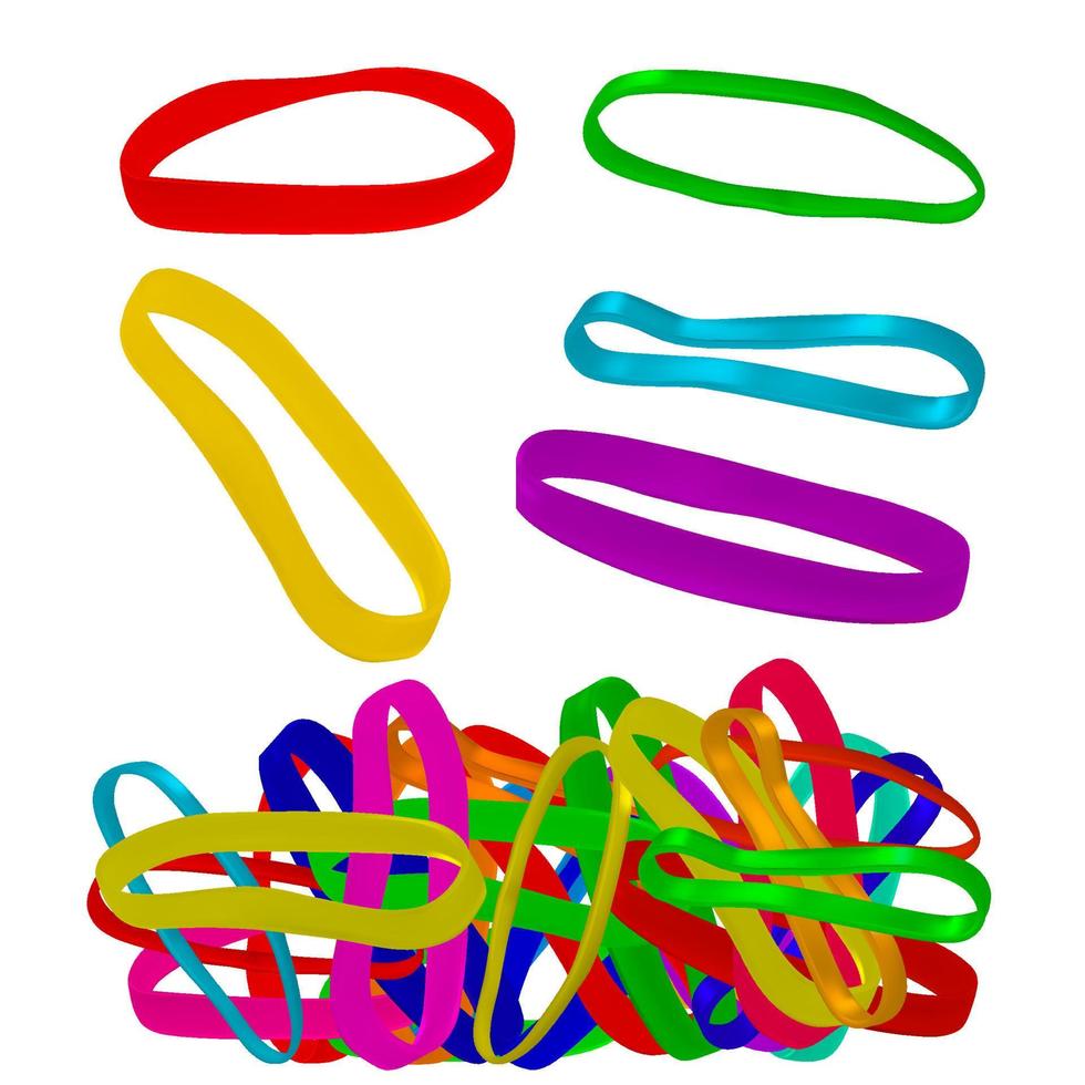 Realistic Detailed 3d Color Rubber Bands Set. Vector