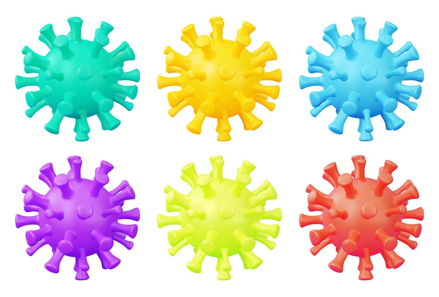 3d Different Color Virus Cells Set Plasticine Cartoon Style. Vector