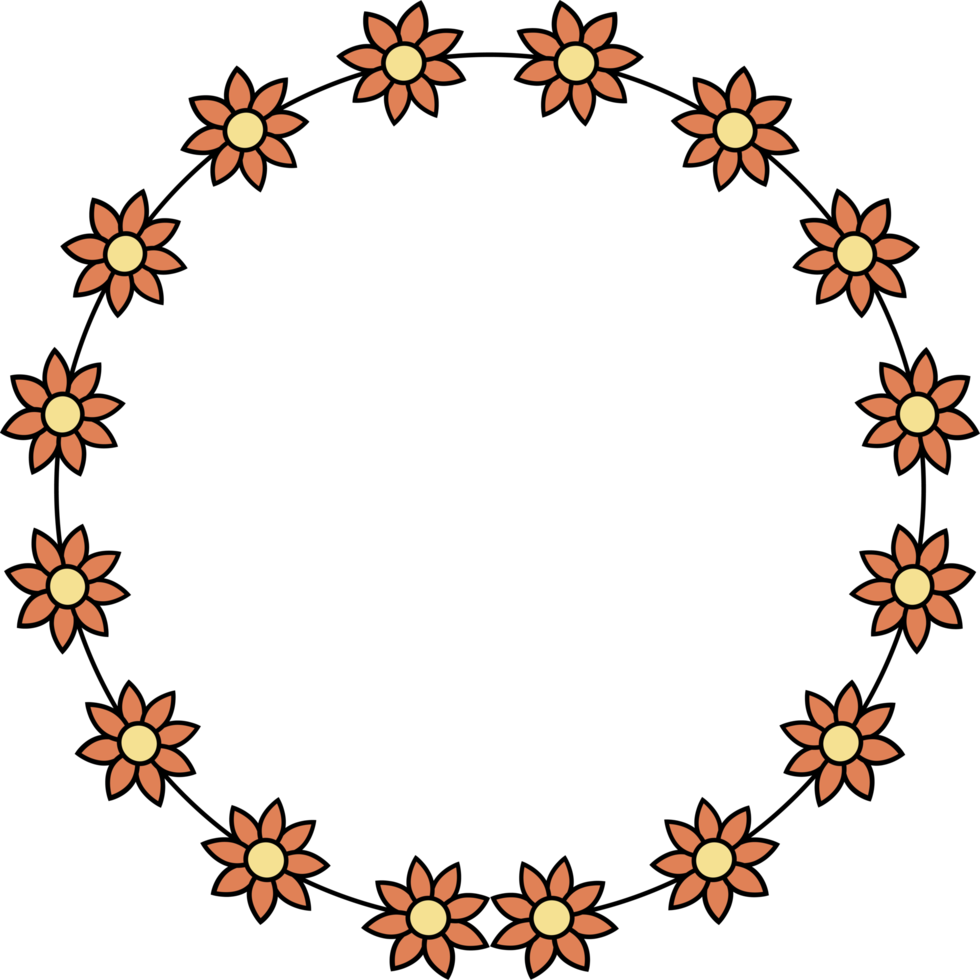 Circle frame decoration element with flowers clip art png