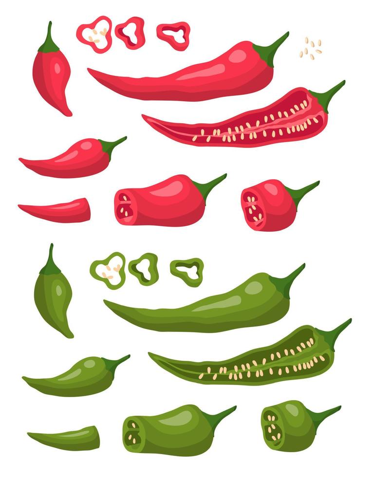 Cartoon Red and Green Pepper Set. Vector