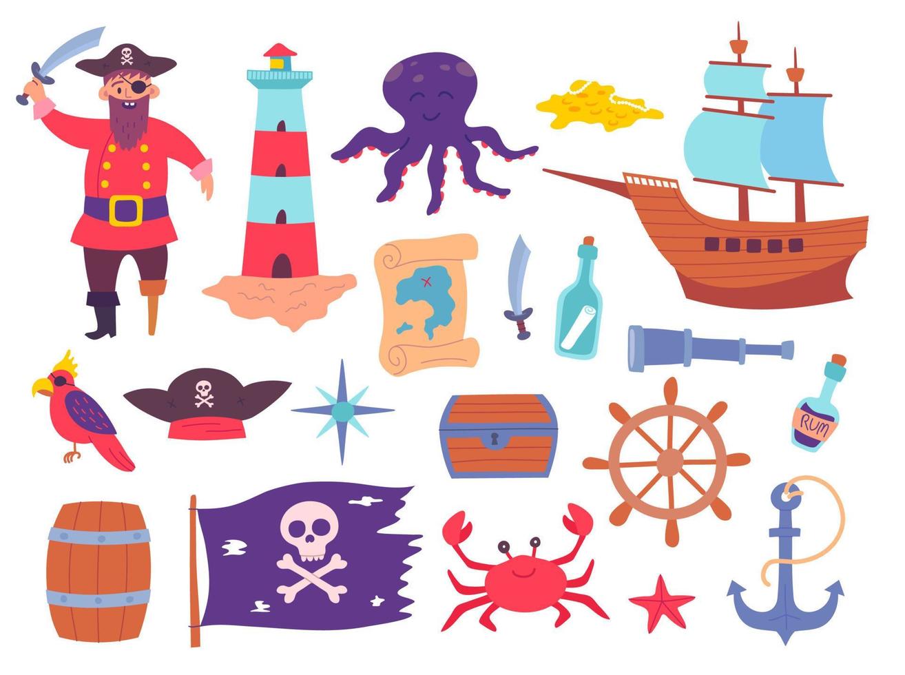 dibujos animados color bebé pirata íconos colocar. vector