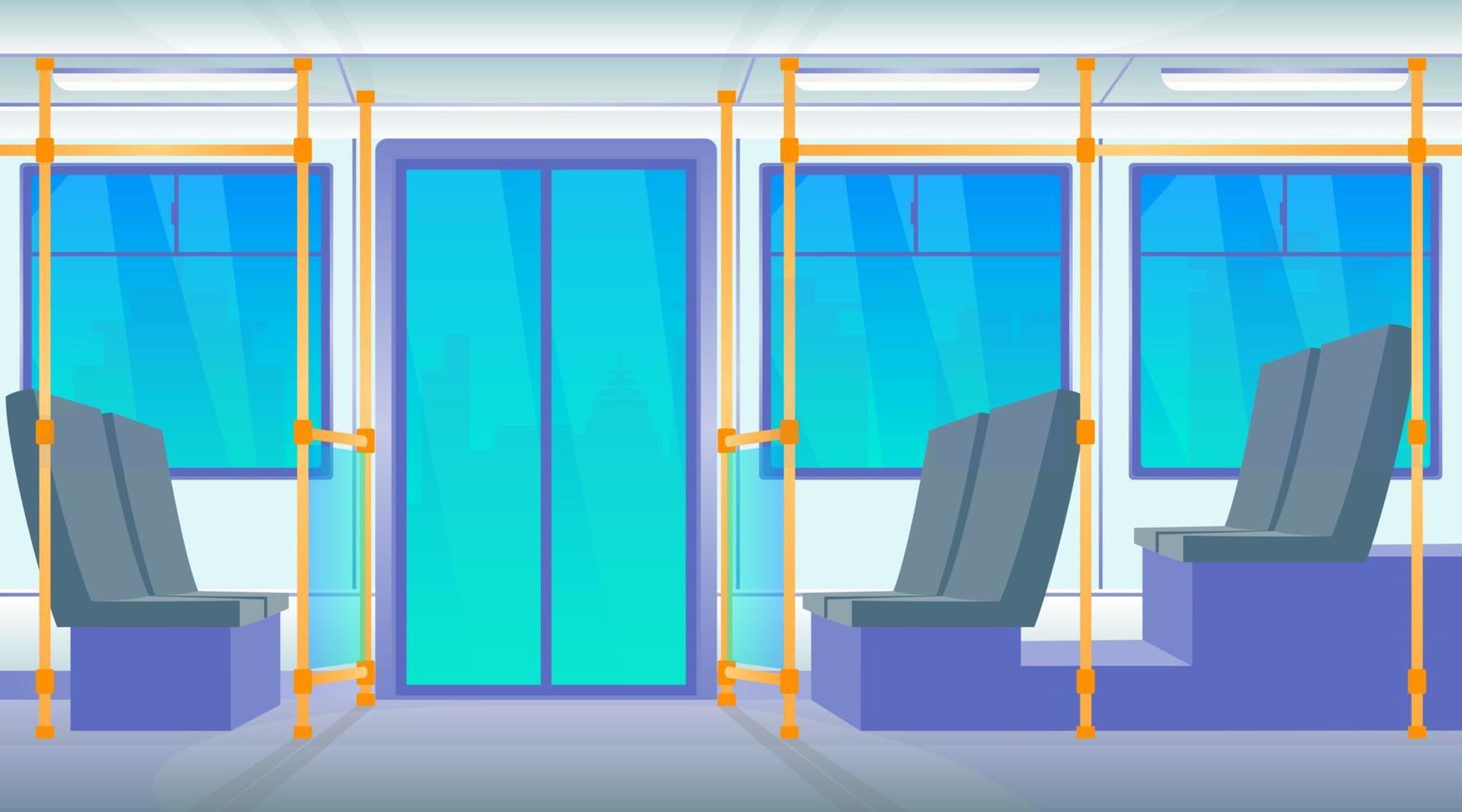 Cartoon Color Bus Empty Interior Inside Concept. Vector
