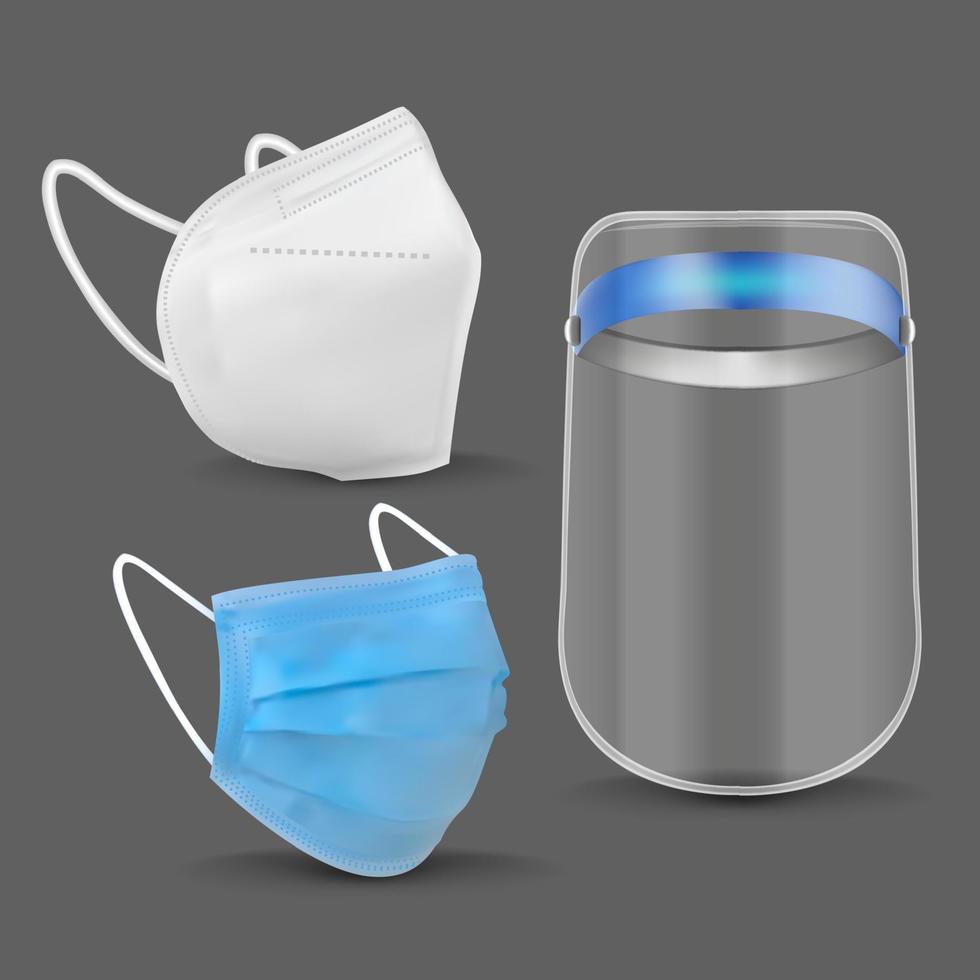 Realistic Detailed 3d Medical Personal Protective Equipment Set. Vector