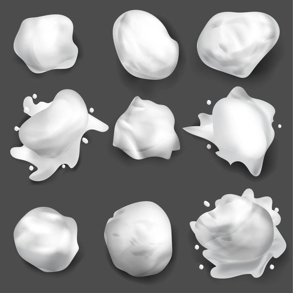 Realistic Detailed 3d Different Snow Splats Set. Vector