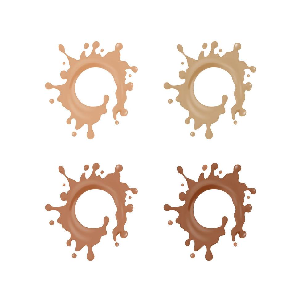 Realistic 3d Detailed Round Swirl Splash with Splatters Set. Vector