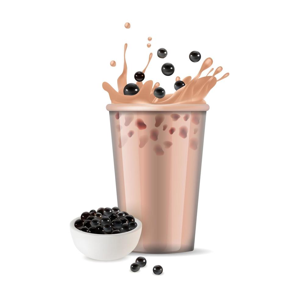 Realistic Detailed 3d Bubble Milk Tea. Vector